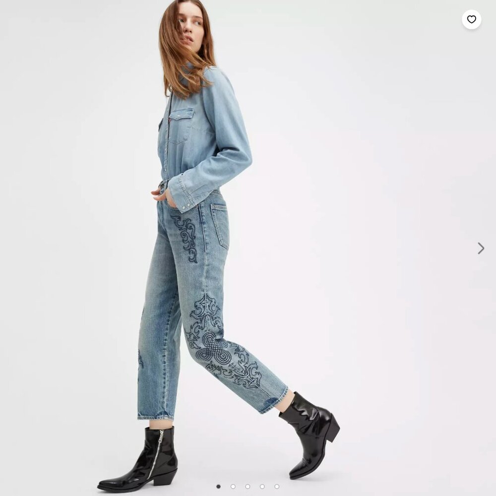 Levi's Made & Crafted - Embroidered Barrel Crop Jeans in Medium Wash